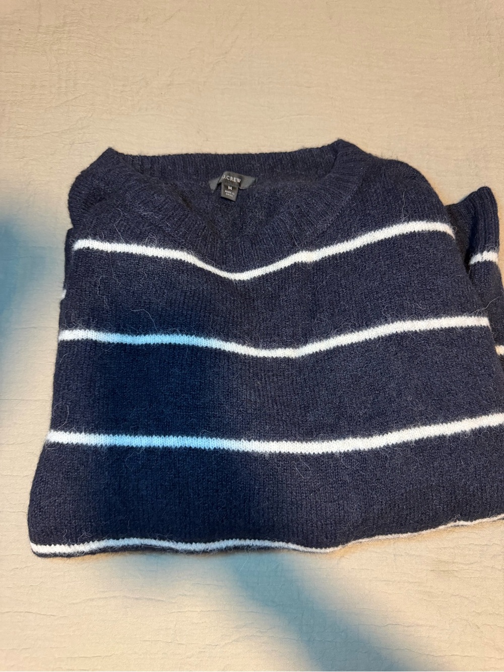 J. Crew Navy and White Striped V-Neck Sweater